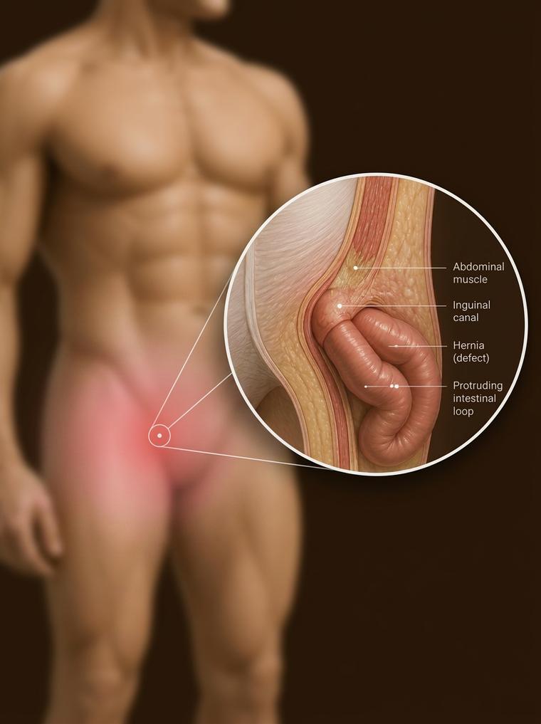 Cirurgia de hérnia em Brasília — ilustração anatômica da hérnia inguinal, ICBARI